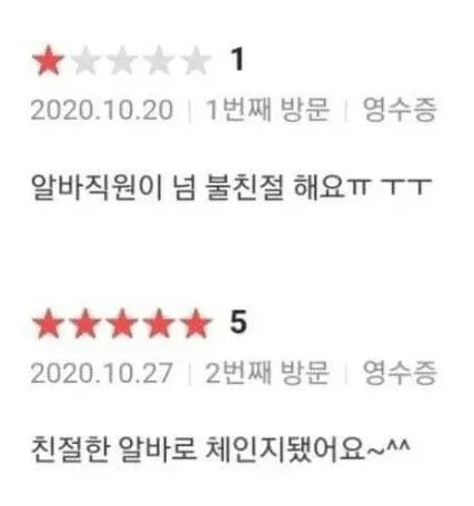 악의가 없었던 별점 1점 고객님