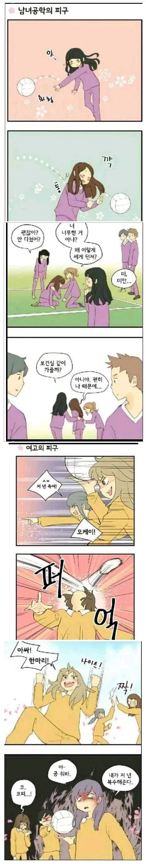 남녀공학과 여고의 피구 차이