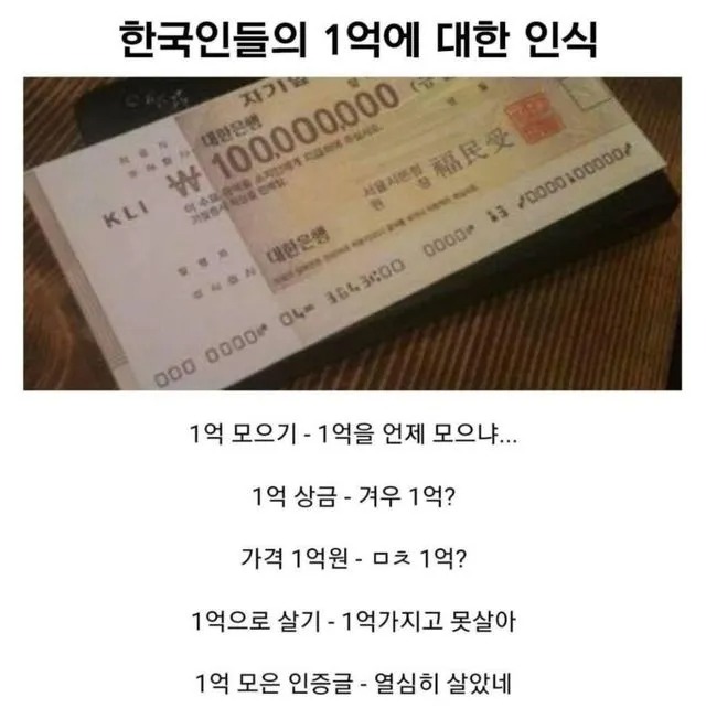 1억에 대한 사람들 인식