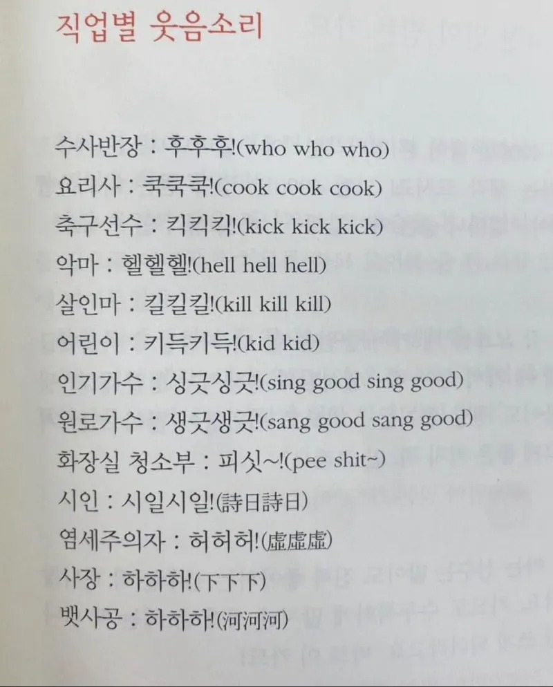 직업 별 웃음소리