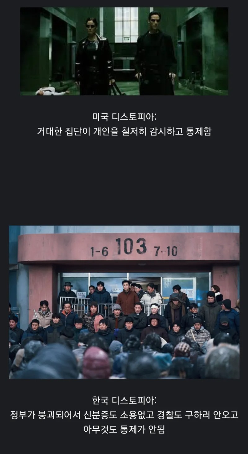 미국과 한국의 디스토피아 장르의 차이
