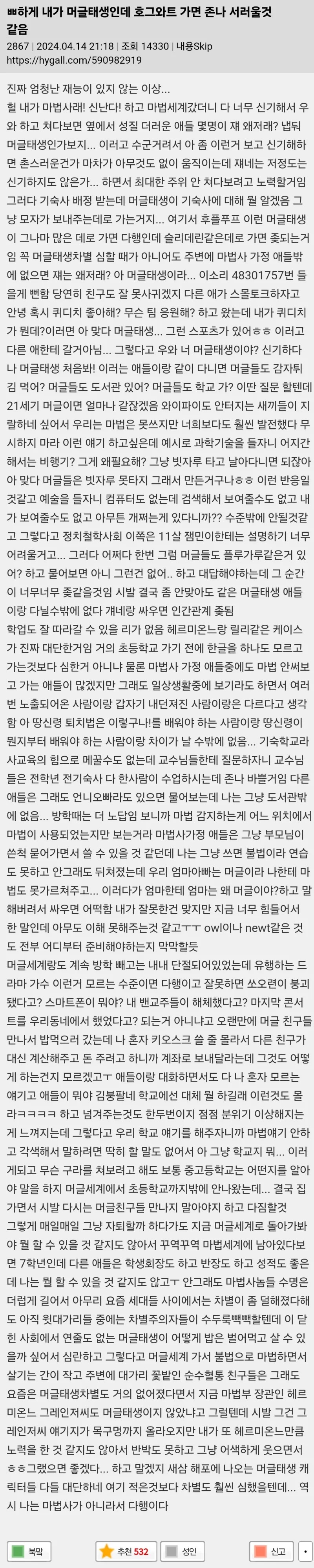 장문주의) 내가 해리포터 세계관 머글이라면