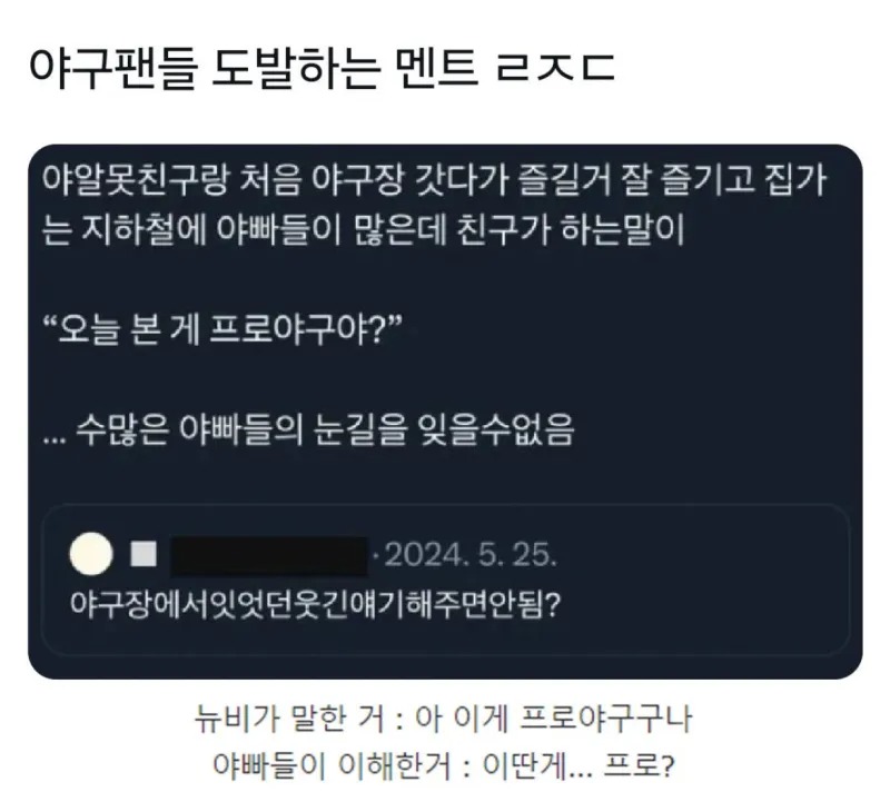 야구팬들을 도발하는 뉴비
