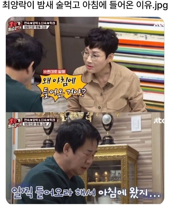 최양락이 밤새 술먹고 아침에 들어온 이유