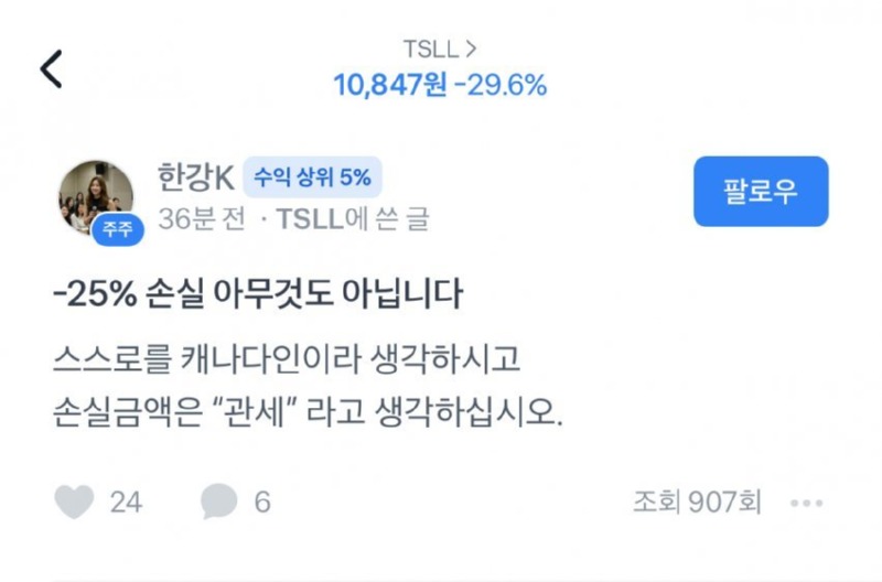 테슬라 주가 하락을 대응하는 종토방 현자 