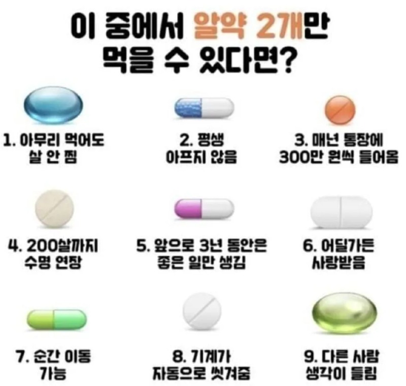 이 중에서 2개만 먹을 수 있다면???