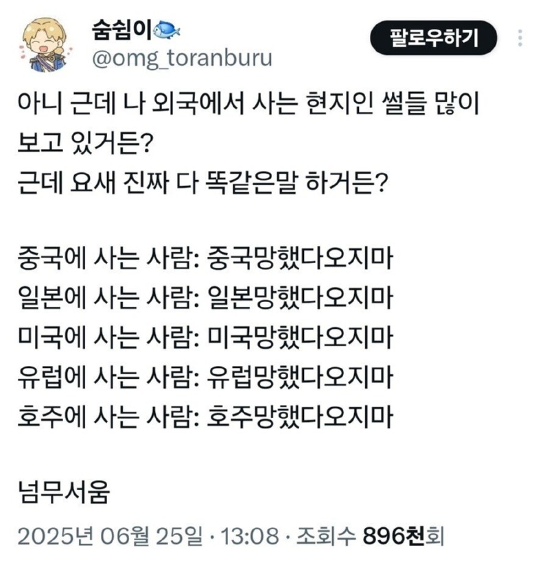 전세계 현지인들의 자기 나라 평가 근황
