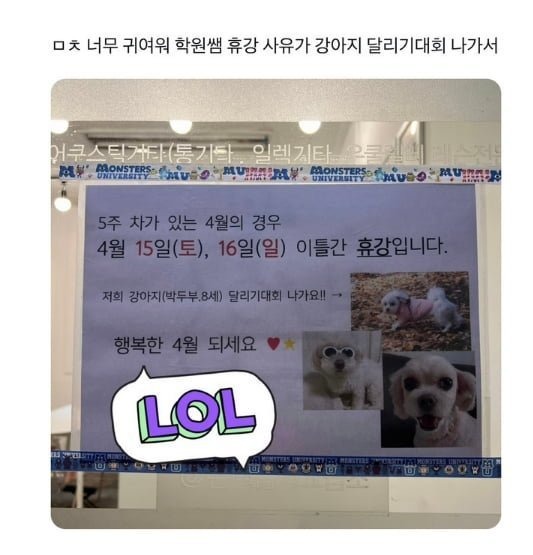 학원 쌤 휴강 사유