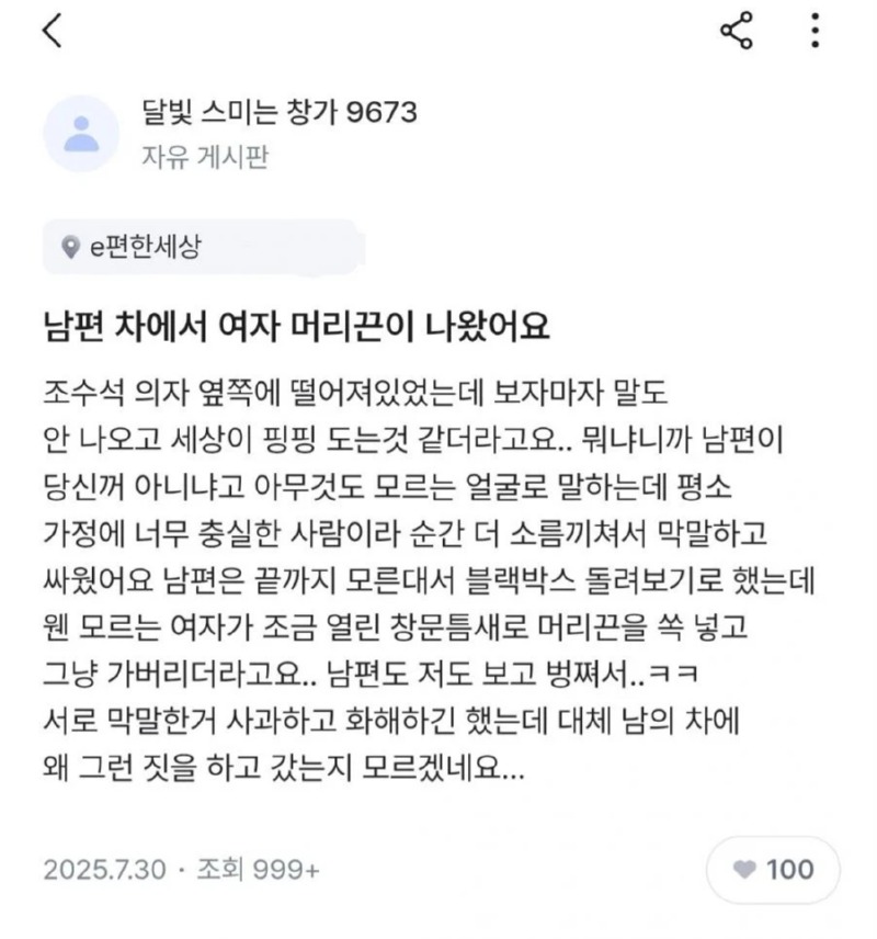 남편 차에서 여자 머리끈이 나왔어요.jpg 