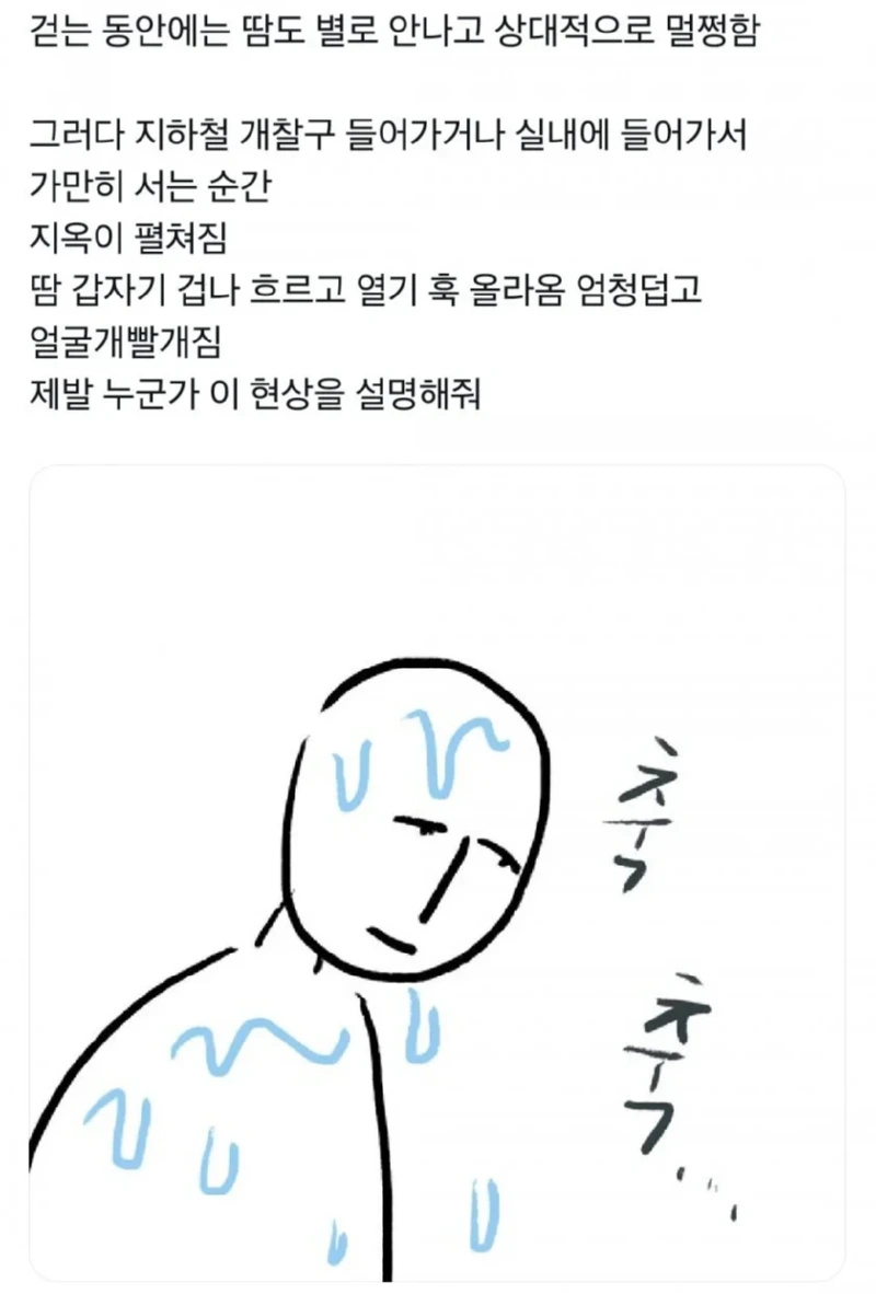 움직일땐 괜찮은데 가만히 있으면 땀이 나는 이유